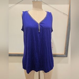 V-Neck Blue Sleeveless Chico's Tank Top with Silver Accent